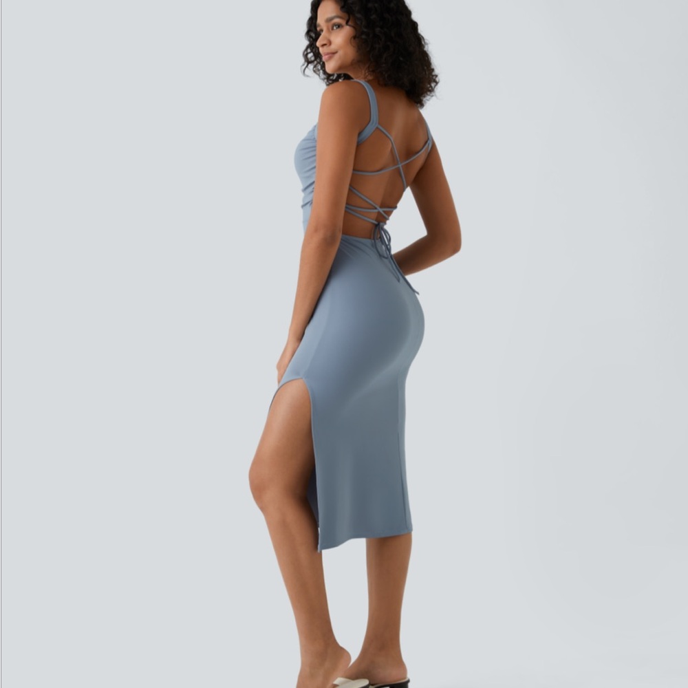 HALARA Blue Ribbed Bodycon Cocktail Dress